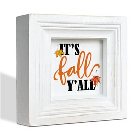 Happy Fall Decor, It's Fall Y'all Sign, Rustic Autumn Welcome Decoration, Farmhouse Harvest Signs, Home Shelf Office Desk Decor, Funny Wooden Decorative Gift for Friends 5.9 * 5.9 * 1.2 inches