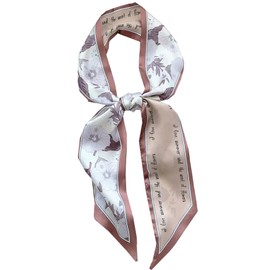 MUAQUATA Long Floral Skinny Scarf For Women Silk Like Neckerchief Hangbag Handle Hair Head Wraps Belt (MQTA01-17 Calla Lily)