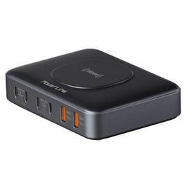 PowerLine 100W, 7-Port (4X USB C, 2X USB A, Wireless Charging pad) Desktop Charging Station (PD3 Fast Charging, GaN Technology) for MacBook, Laptop, Smartphone, Tablet and More