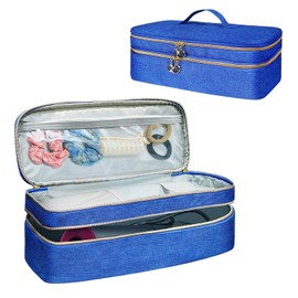BOHEMIABY Double Layer Hair Tools Travel Bag, Shak Flestyle Carrying Case, Dysoon Hair Dryer Case, Dustproof Compatible Hair Straightening Iron、Curling Iron、 Hot Air Brush Blue Case