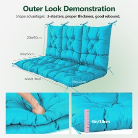 MATALDE 3 Seater Porch Swing Cushion,Thick Cushion for Patio Swing Furniture,3-Person Outdoor Swing cushiosn with Ties & Storage Bag,for Patio, Porch, Backyard, Garden,Outdoor (Peacock Blue)