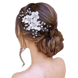 Handmade Pearl and Crystal Bridal Hairpins, Rhinestone Hair Clips for Bride and Bridesmaids (Silver)