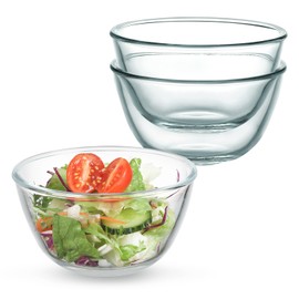 WHJY 3-Pack 5-Inch Glass Cereal Bowls, Clear Glass Serving Bowls for Salad, Pasta, Soup, Cereal - 16 oz Capacity, Modern Style