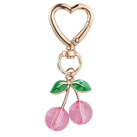 Agromusk Cute Cherry Keychain,Bag Charms,Kawaii Heart Coquette Cherry Car Key Chains Accessories Decor for Purse Gif (Pink)
