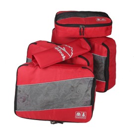 5pc Packing Cubes Set Large Travel Luggage Organizer 4 Cubes 1 Laundry Pouch Bag (Red)