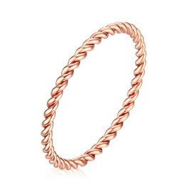 INRENG Women's Stainless Steel 1.1mm Twisted French Rope Thin Wedding Ring Rose Gold Size 7