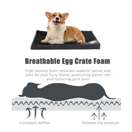 OUPEIWAWA Orthopedic Outdoor Waterproof Dog Beds for Small Dogs, Washable Crate Bed with Egg Crate Foam Pet Bed Mat and Removable Oxford Fabric Cooling Cover,31"x 23", Black