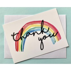 Rainbow Design Thank You A6 Landscape Greetings Postcard Note Cards 25 Pack with Envelopes NHS Adults Children Gratitude Thanks