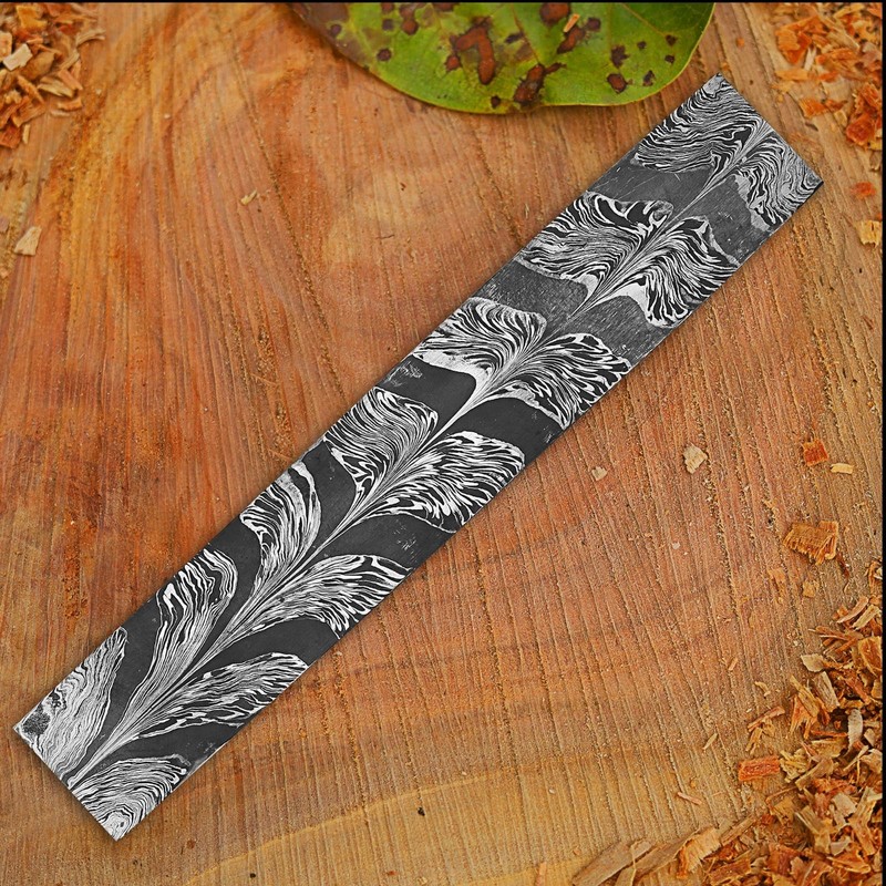 Nesmo 524 Damascus Steel Blank Billet Black Feather Patern Bar