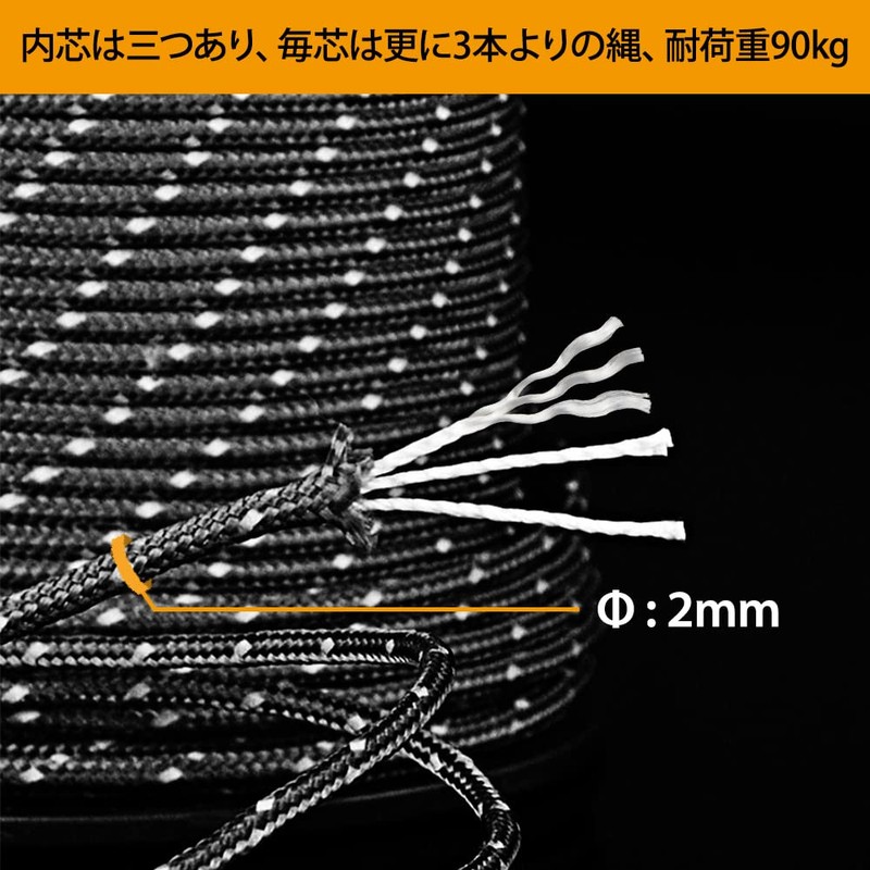 Brotree Paracord, 0.08 inch (2 mm), 3-Strand Cores, Bobbin, Tent,
