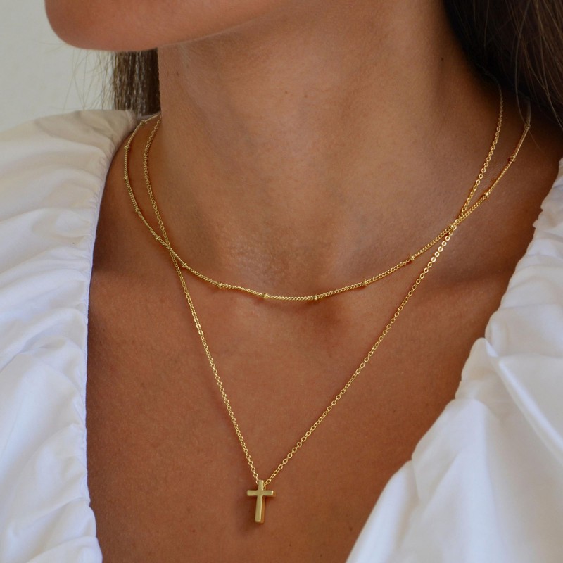 Turandoss Gold Cross Necklace for Women - Dainty 14K Gold