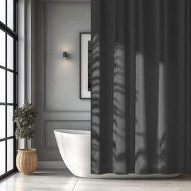 Seenus Charcoal Grey Waterproof Fabric Shower Curtain Liner with 12 Hooks, 72 x 84 inch Extra Long Cloth Shower Liner with 3 Wieghted Magnets, Carbon Gray Tall Bathroom Shower Curtain