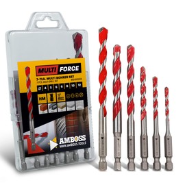 Anvil Multi-Purpose Drill Bit Set Multi-Function Drill Bit 7-Piece Diameter 4.5, 2 x 6, 8, 10, 12 mm for Wood, Sheet Metal, Plasterboard, (Precious) Steel, Masonry and Much More | for Drills /
