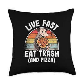 Live Fast Eat Trash And Pizza Opossum Funny Possum Throw Pillow