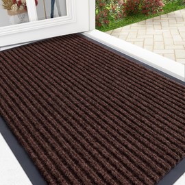 OLANLY Front Door Mat Indoor Outdoor Entrance, Waterproof Heavy Duty Doormat, Fade Resistant, Low Profile, Easy Clean Patio Porch Welcome Floor Mats for Entry, 29.5x17, Brown