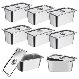 8 Pack Stainless Steel Hotel Pans 1/3 Size x 6" Deep Steam Table Pan with Lids Commercial 22 Gauge Food Storage Containers Catering Metal Steamer Pans Anti Jam Steam Table Pan Restaurant Warm Pot