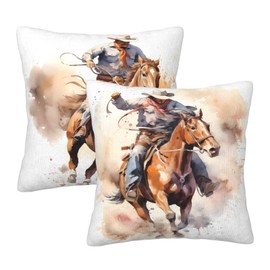 Vintage Western Ranch Riding Horse Throw Pillow Covers 18 X 18 Inch Set of 2 Pillow Cases Decoration Cushion Cover for Sofa Bedroom Living Room Outdoor