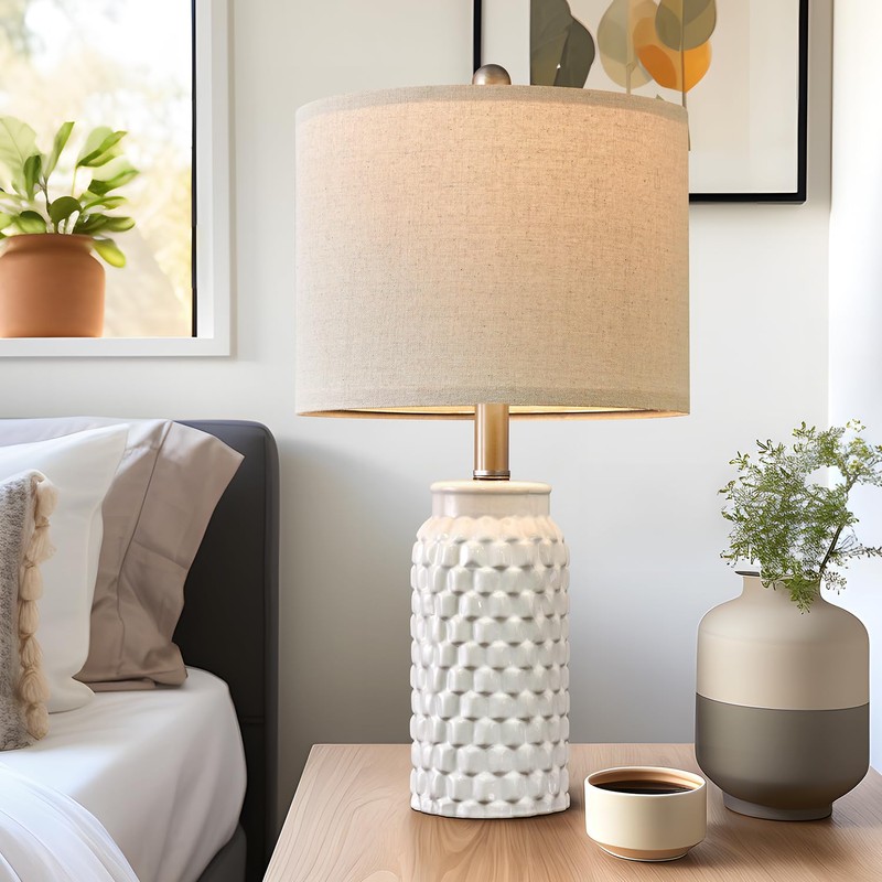 USumkky 20.5" White Modern Ceramic Bedside Lamp Set of 2