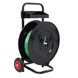 FAHKNS Black Heavy Duty Strapping Dispenser Banding Cart with 50 Packing Buckle Free for PET Strapping Roll/PP Strapping Roll Coil Equipped with Anti-Retreat Pulleys Strapping Cart Industrial Grade