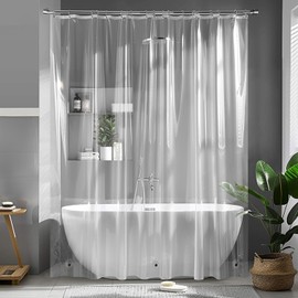 MIULEE Transparent Shower Curtain, H 240 x W 200 cm, Anti-Mould Plastic Shower Curtains, Waterproof and Washable Bottom with 3 Weight Magnets, Quick-Drying, Bathroom for Bathtub with 13 Rings
