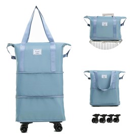 NiceUU Travel Rolling Duffel Bag with Removable Wheels,Expandable Foldable Carry-On Luggage for Trip or Hospitalization (blue)