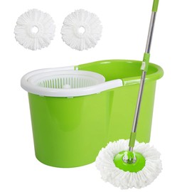 360 Degree Rotating Head Easy Spin Dry Floor Mop Bucket + 2X Head Microfiber Spinning