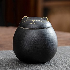 SENLZLU Ceramic Cat Treat Jar with Lid, Decorative Tea Canister, Airtight Cat Cookie Jar for Tea, Candy, or Kitchen Storage
