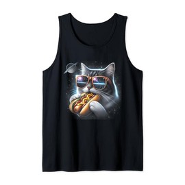Cat Eating Funny Hot-Dog In Space Kit-Ty Gal-Axy Mens Womens Tank Top