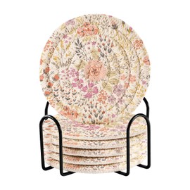 Fitrendlovey Woven Coasters for Drinks Absorbent Coaster Set with Holder for Wooden Table and Living Room Decor