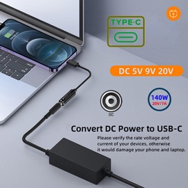 chenyang DC Power to USB C Converter,USB C Male to DC 5.5x2.5mm PD 140W 5V/9V/20V Fast Charging Nylon Braided Cable Adapter