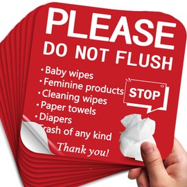 10 Pack 6x6 Inch Do Not Flush Sign for Bathroom, Self-adhesive Do Not Feminine Products Stickers, Septic for Bathroom, Do Not Rules ~ Premium Finish, Waterproof, Rust Free, Durable