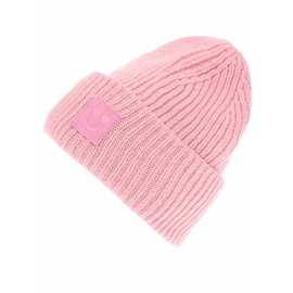 Zwillingsherz Slouch Beanie Hat with Wool - High Quality Knitted Hat with Heart Smileys Patch for Women Girls Boys - Hat - Chunky Knit - One Size - Warm and Soft for Spring Autumn and Winter, pink
