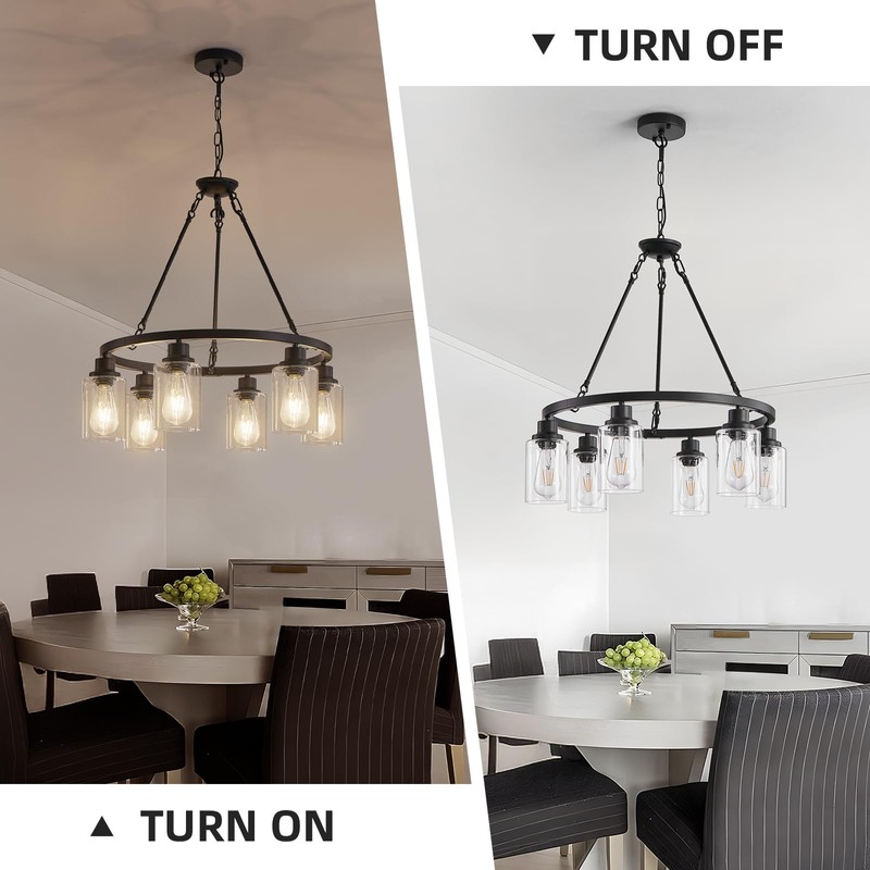 OTeedo 6-Light Farmhouse Wagon Wheel Chandeliers for Dining Room,24" Black