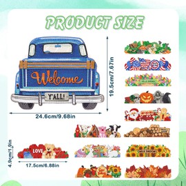 APCGSM 13PCS Interchangeable Diamond Painting Welcome Sign for Front Door Holiday Decor Blue Truck Hanging Sign Interchangeable Seasonal Decor for Wall Home Farmhouse DIY Diamond Art Kits for Adults