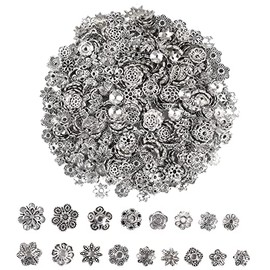 FEBSNOW About 160Pcs Tibetan Silver Spacer Beads Caps Bali Style Jewelry Making Flower Bead Caps for DIY Bracelet Necklace Earrings Making