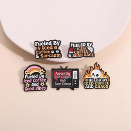 Fueled by iced cooffee and good vibes Enamel Pin Orange words metal Badge Brooch For Backpacks Accessories