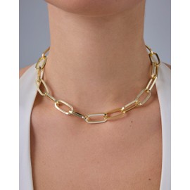 PAVOI 14K Yellow Gold Plated Chunky Paperclip Chain Necklace for Women | Gold Choker Necklace