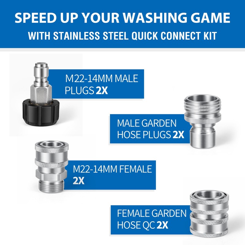 Premium Pressure Washer Quick Connect Kit - M22 Swivel to
