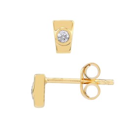 Silvershake Ultra Petite White Cubic Zirconia 14K Yellow Gold Plated 925 Sterling Silver Minimalist Tiny Casual Stud Post Earrings April Gemstone Birthstone Jewelry for Women, Sterling Silver 14K Gold