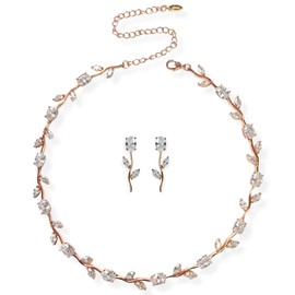 NIKITA Elegant Rose Gold Bridal Jewelry Set - Rose Gold Wedding Jewelry Set - Rose Gold Choker and Earring Set - Rose Gold Bridal Jewelry Set - Rose Gold Earrings and Necklace Set
