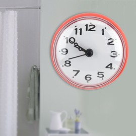 Waterproof Clock Wall Clock Strong Suction Cup Mini Size Waterproof Bathroom Clock Bathroom Clock Waterproof Clock Bathroom Clock Bathroom Supplies for Kitchen (Red)