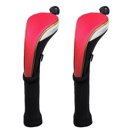 Andux 2Pcs/Set Long Neck Gold Golf Hybrids Club Head Covers with Dial No. Tag MT/HY13 (Red)