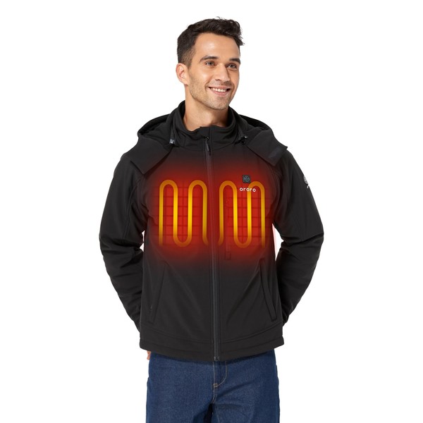ORORO [Upgraded Battery] Men's Heated Jacket with Battery Pack and Removable Hood (Black, XL)