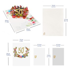 CNLITIHEKA Pop Up 50th Birthday Cards Happy 50th Anniversary Card 3D Flower Birthday Greeting Cards for Men Women Husband Wife Mom Dad Friends.