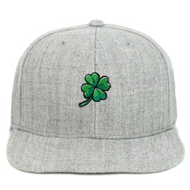Armycrew Oversize XXL Lucky Clover Patch Structured Flatbill Snapback Cap for Big Heads - Heather Grey - 2XL