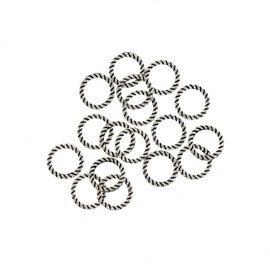 100 Antique Silver Tone Jump Rings Stripe Pattern 8mm x 1.1mm - Closed 17 Gauge Braided Texture - J030