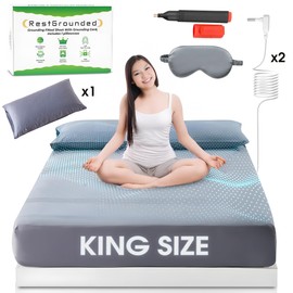 Grounding Fitted Sheet for Earthing King Size, 95% Organic Cotton+5% Silver Fiber, Gray Conductive Grounded Sheets, 400 Thread Count Soft Earthing Sheet with Grounding Cord for Healthy Sleep Therapy
