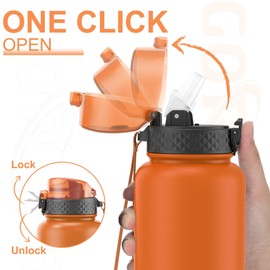 GOPPUS 1.2 L / 40 oz Stainless Steel Water Bottle with Straw, 1.2 Litre Hot Thermos Flask, Double-Walled Steel Water Bottles, Insulated Water Bottles, Leak-Proof Cold Water Bottle, Adult, Flip Top