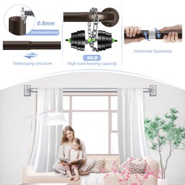 TANGWIN Bronze Wrap Around Curtain Rods 28 to 48 Inch:Blackout Heavy duty Adjustable Window Curtain Rod for Bedroom,Industrial Darkening Curved French Metal Single Drapery Rods Set Easy Install,Brown