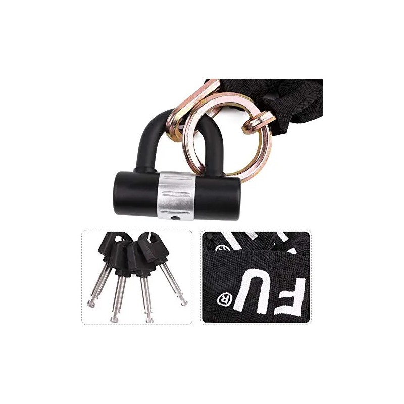 Candado Cadena Bicicleta Motocicleta BIGLUFU 10mm*1.2m Negro Llave